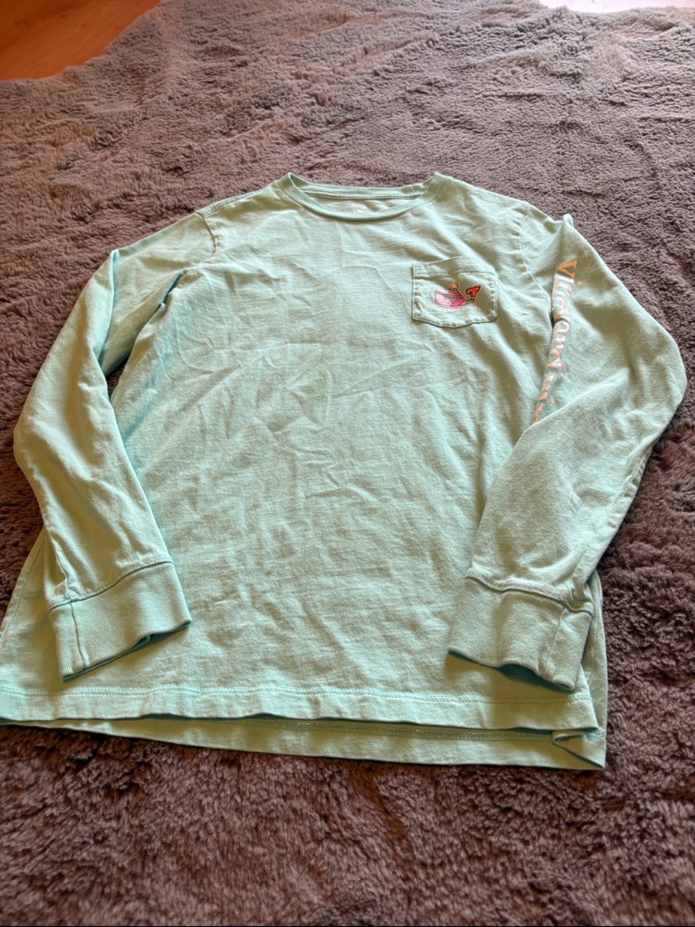 Vineyard Vines Girls Seafoam Green Long Sleeve Tee with Pocket Whale